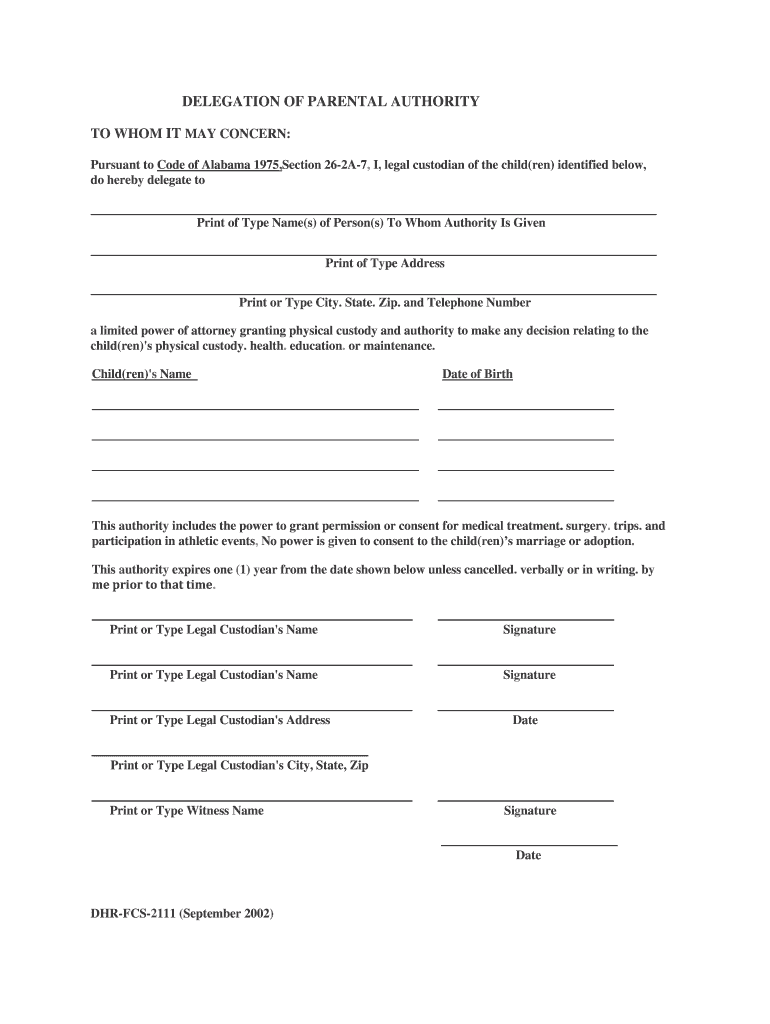  Parental Delegation of Authority Form Alaska 2002-2024