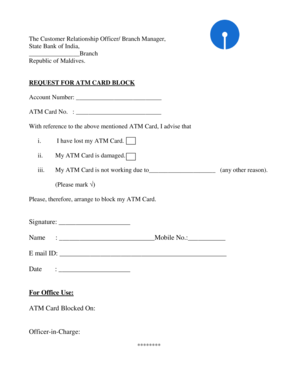 ATM Card Block Form State Bank of India