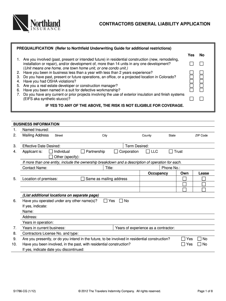  S1786 Cg 112 Contractors General Liability Bapplicationb 2012-2024