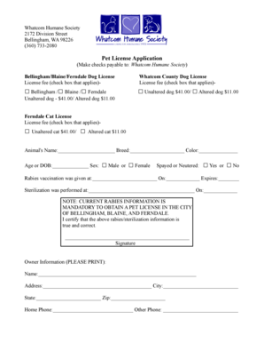 Whatcom County Dog License  Form
