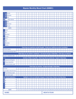 PDF Bipolar Depressive Mood Charts Printable  Form