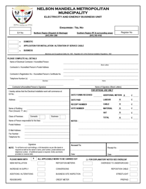 South Africa Electricity Unit  Form