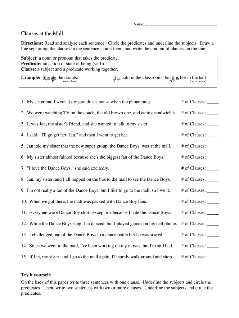 Clauses at the Mall Answer Key  Form