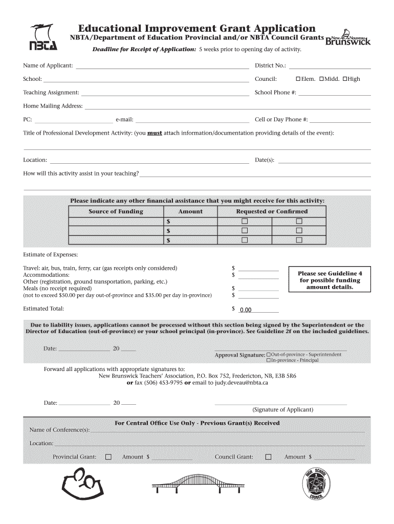  Educational Improvement Grant Application  New Brunswick 2015