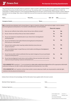 Pre Exercise Screening Examples  Form