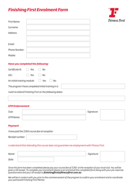 Finishing First Enrolment Form Fitness First