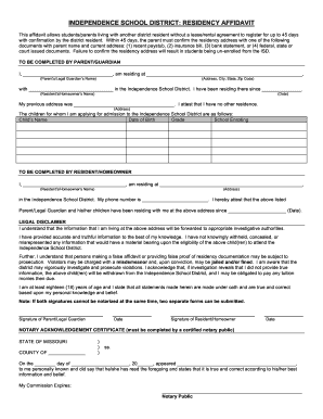  INDEPENDENCE SCHOOL DISTRICT RESIDENCY AFFIDAVIT 2015-2024