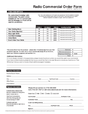 Radio Commercial Order Form