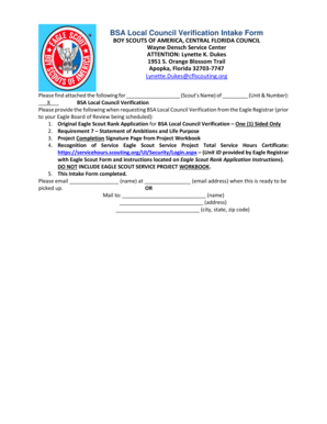 Eagle Scout Rank BApplicationb Intake Cover Page  Form