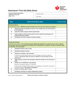 Heartsaver First Aid Skills Sheet  Form