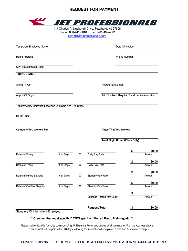 Payment Request Form Jet Professionals