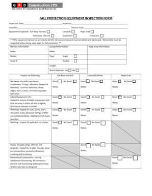 Fall Protection Equipment Form