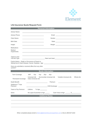 Life Insurance Quote Request Form