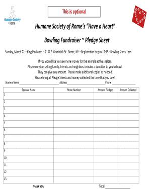 Bowling Fundraiser Pledge Sheet  Form