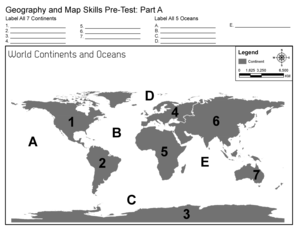 Map of Continents and Oceans Printable PDF  Form