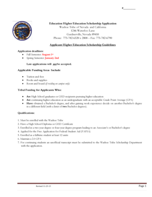Washoe Tribe Scholarship Application  Form