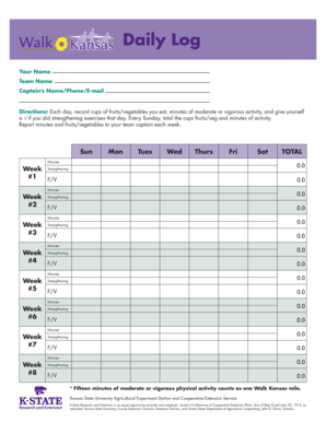 Walk Kansas Daily Log  Form