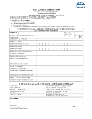 Pre Authorization Form Adamjee Insurance