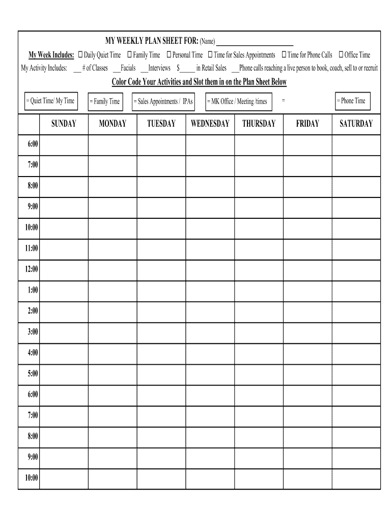 Printable Work Week Planner  Form