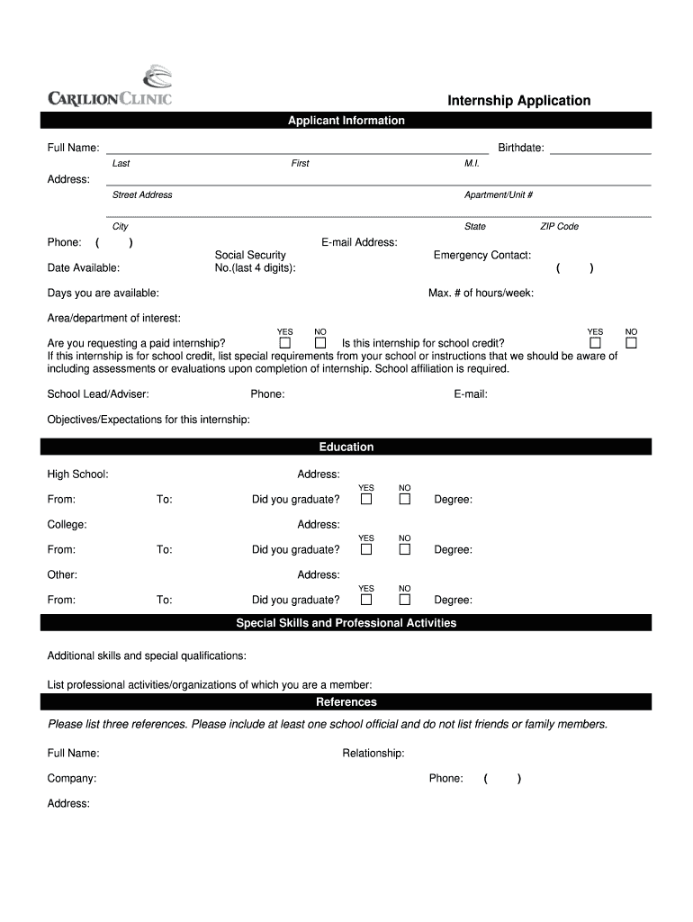 Carilion Internship  Form