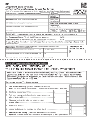 ITE Application for Extension 504  Oklahoma  Form