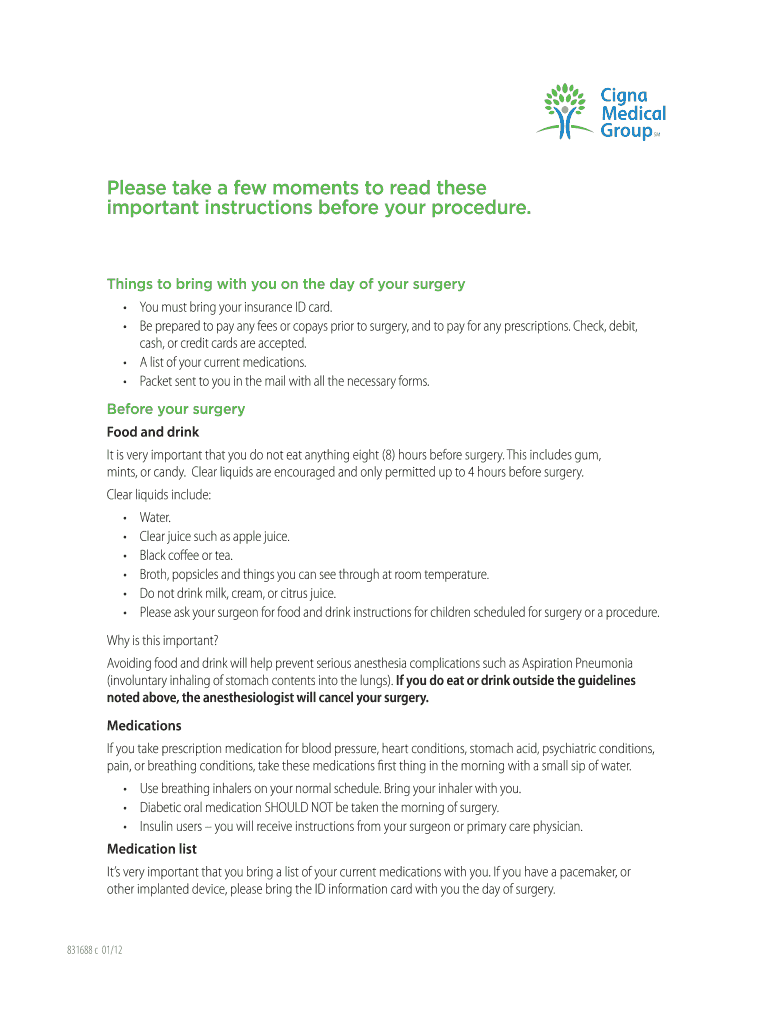 Outpatient Surgery Form Cigna
