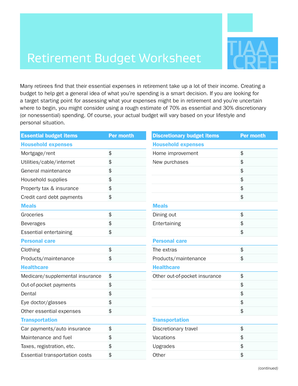 Tiaa Budget Worksheet  Form