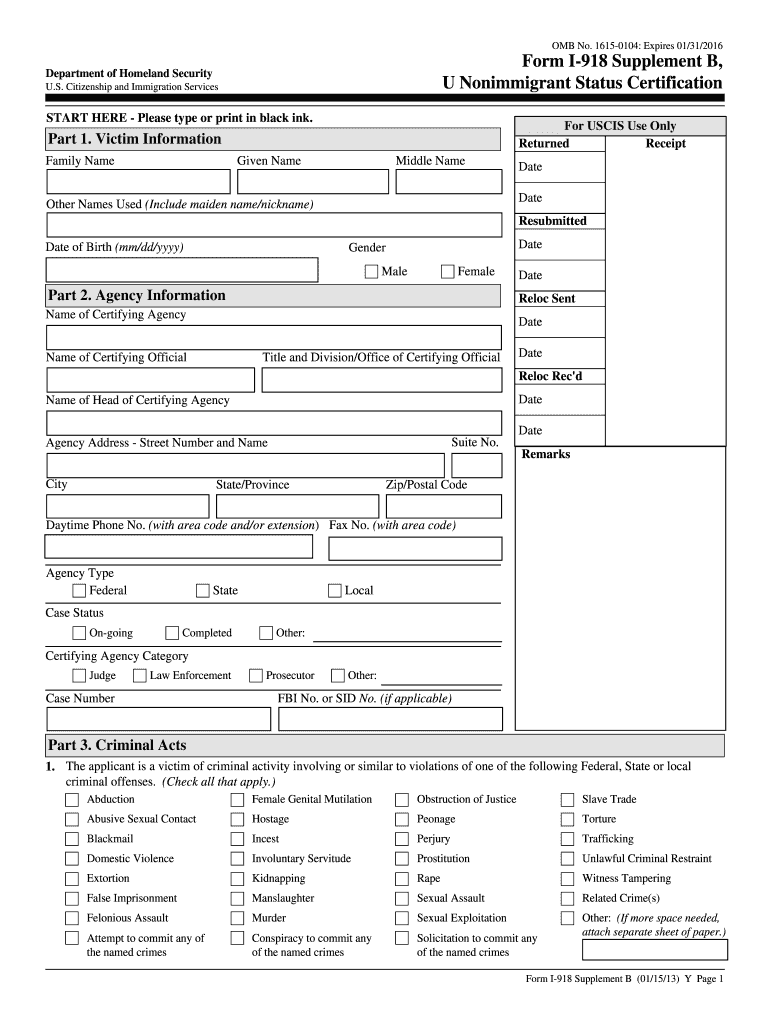  I 918 Supplement B Expiration  Form 2013