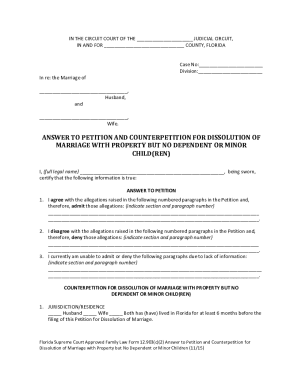  Florida Supreme Court Approved Family Law Form 12 903c2, Answer to Petition and Counterpetition for Dissolution of Marriage 2015-2024