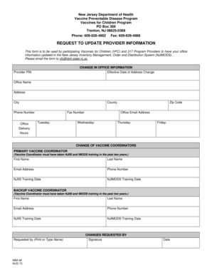 IMM 48 Request to Update Provider Information Nj