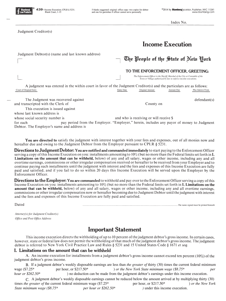 Income Execution Form Ny