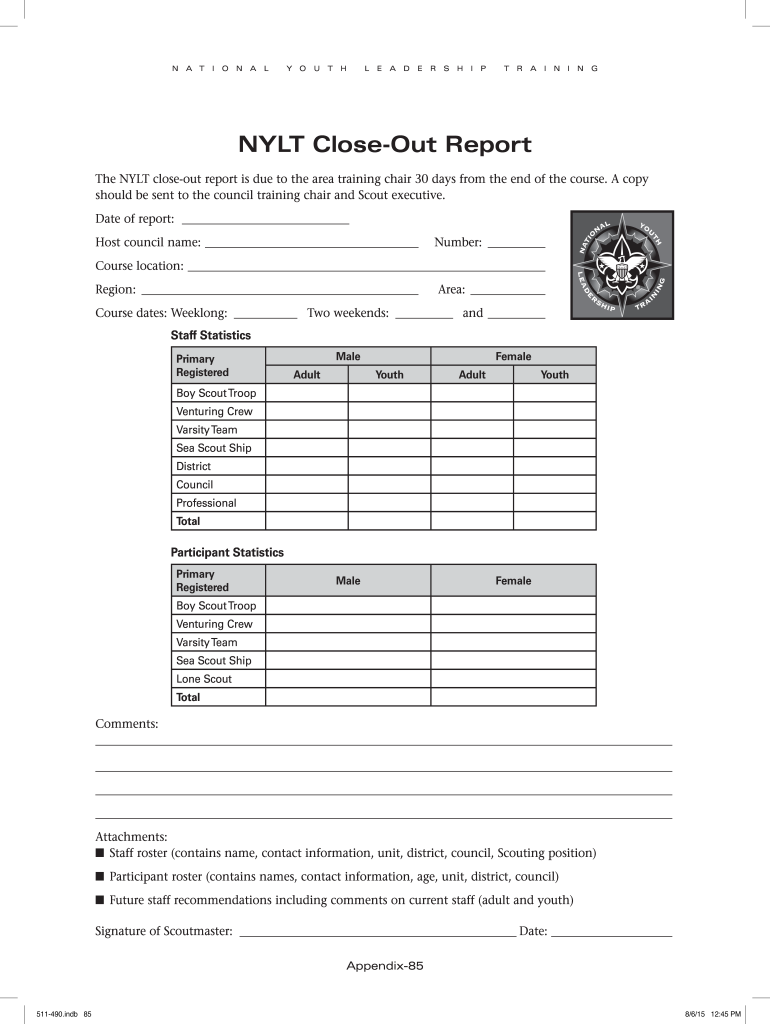 Nylt Closeout Report  Form