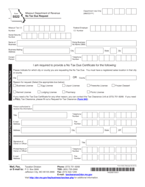 No Tax Due Missouri  Form