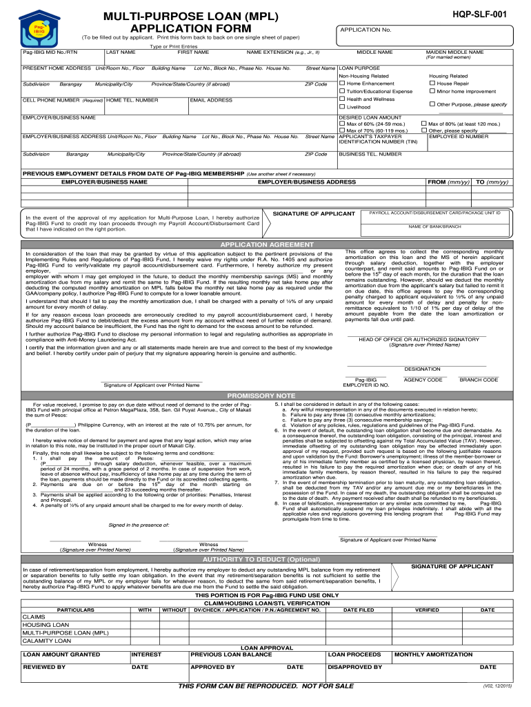  Pag Ibig Multi Purpose Loan Form 2015-2024