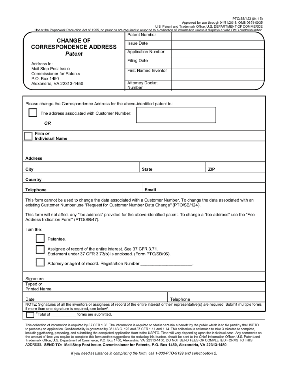 CHANGE of CORRESPONDENCE ADDRESS Patent Uspto  Form