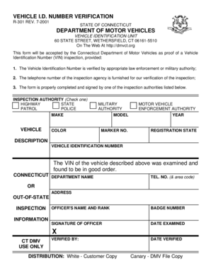 Vehicle Verificate Number  Form