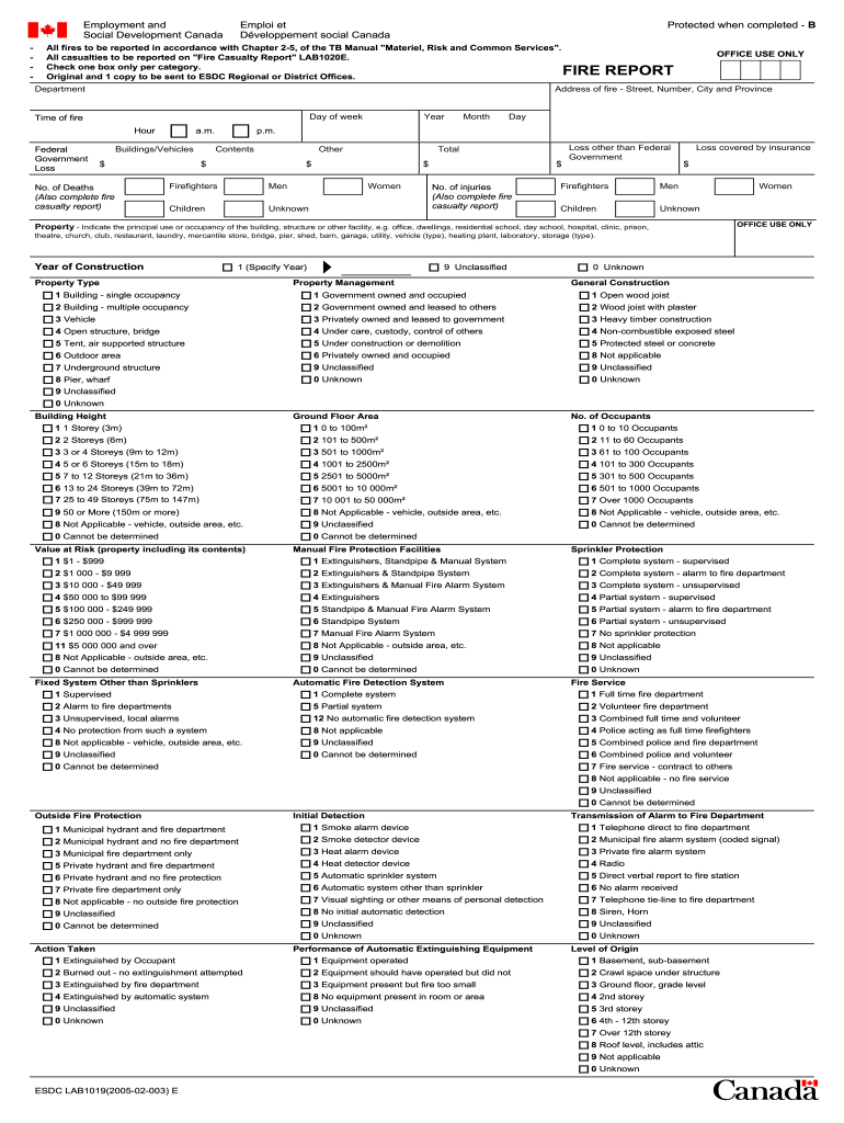 OFFICE USE ONLY FIRE REPORT Service Canada  Form