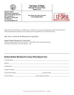 Municipal Fire License Plates  Form