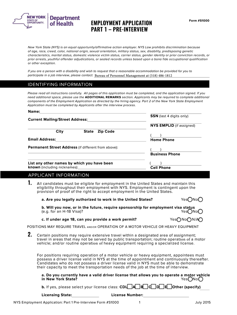 Ny Employment Application Fill Out And Sign Printable