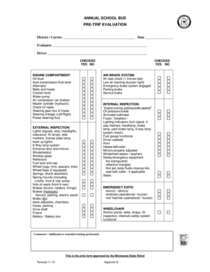 School Bus Pre Trip Inspection Appendix B  Form