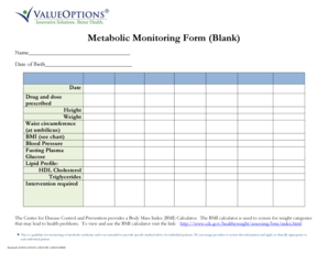 Metabolic Monitoring Form