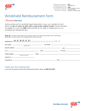 Aaa Windshield Repair Reimbursement Form