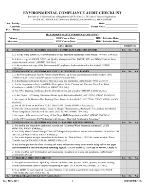 Environmental Compliance Audit Checklist Template  Form