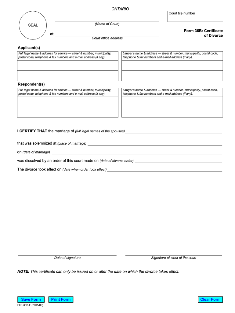 36b Certificate of Divorce  Form