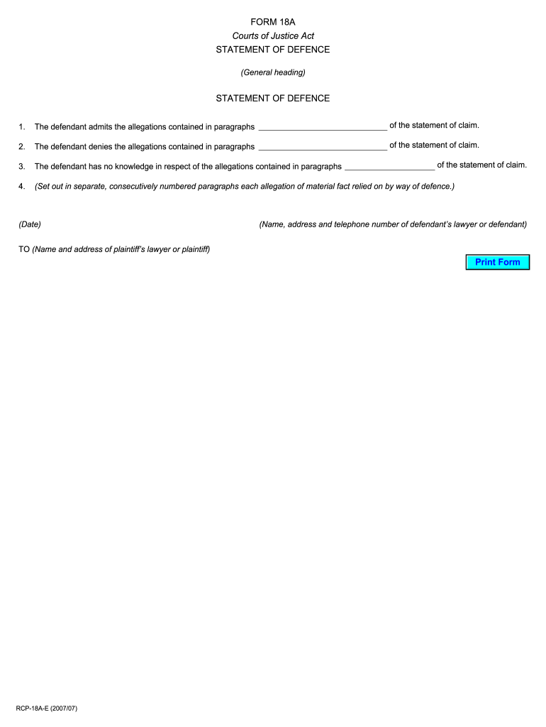 Get and Sign 18a Statement Defence Form 2007-2022