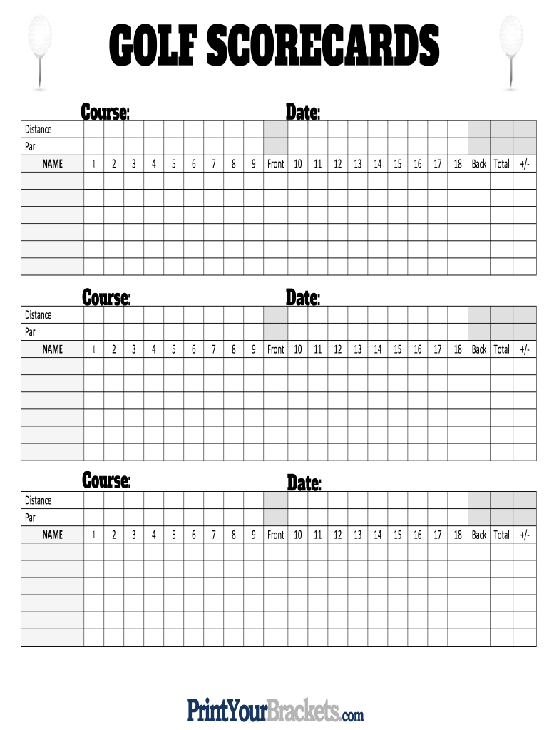 GOLF SCORECARDS  Form