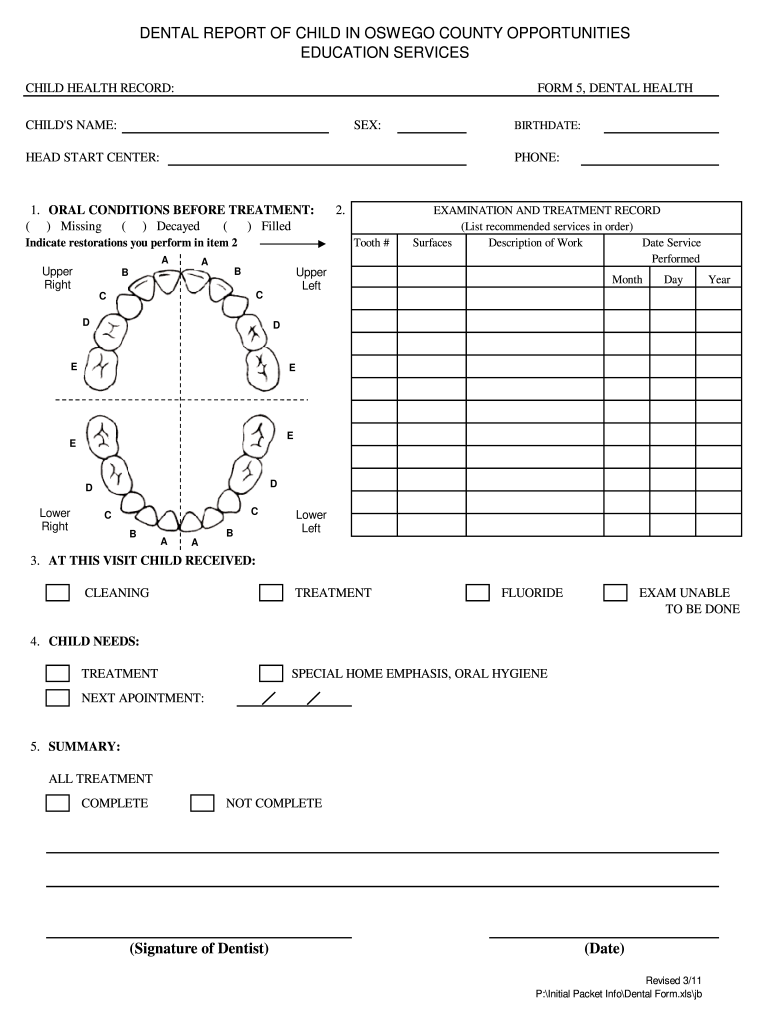  Dental Report Form 2011-2024