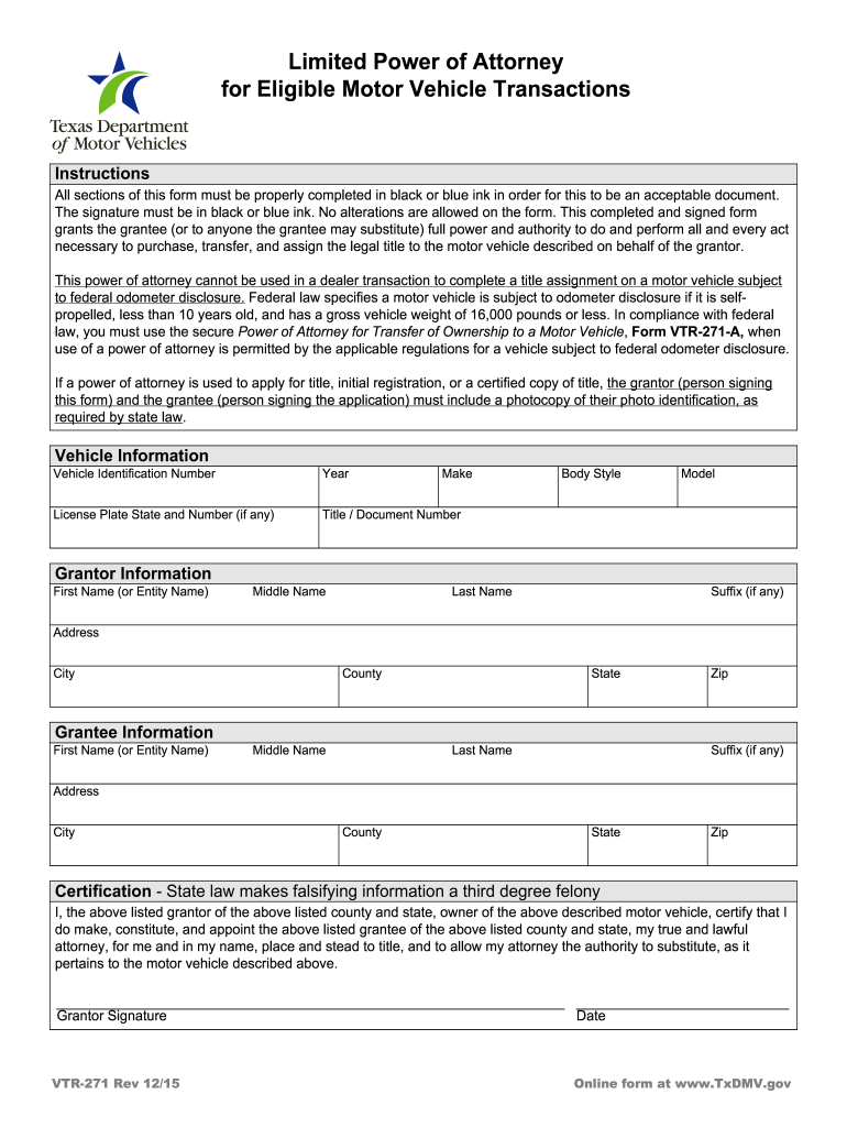 How to Fill Out a Limited Power of Attorney for Eligible Motor Vehicle Transactions  Form