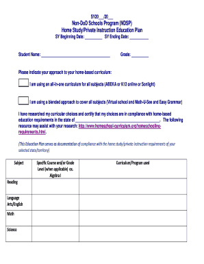 Non DoD Schools Program NDSP Home StudyPrivate  Form