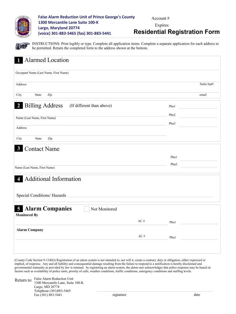 False Alarm Reduction Unit of Prince Georges County  Princegeorgescountymd  Form